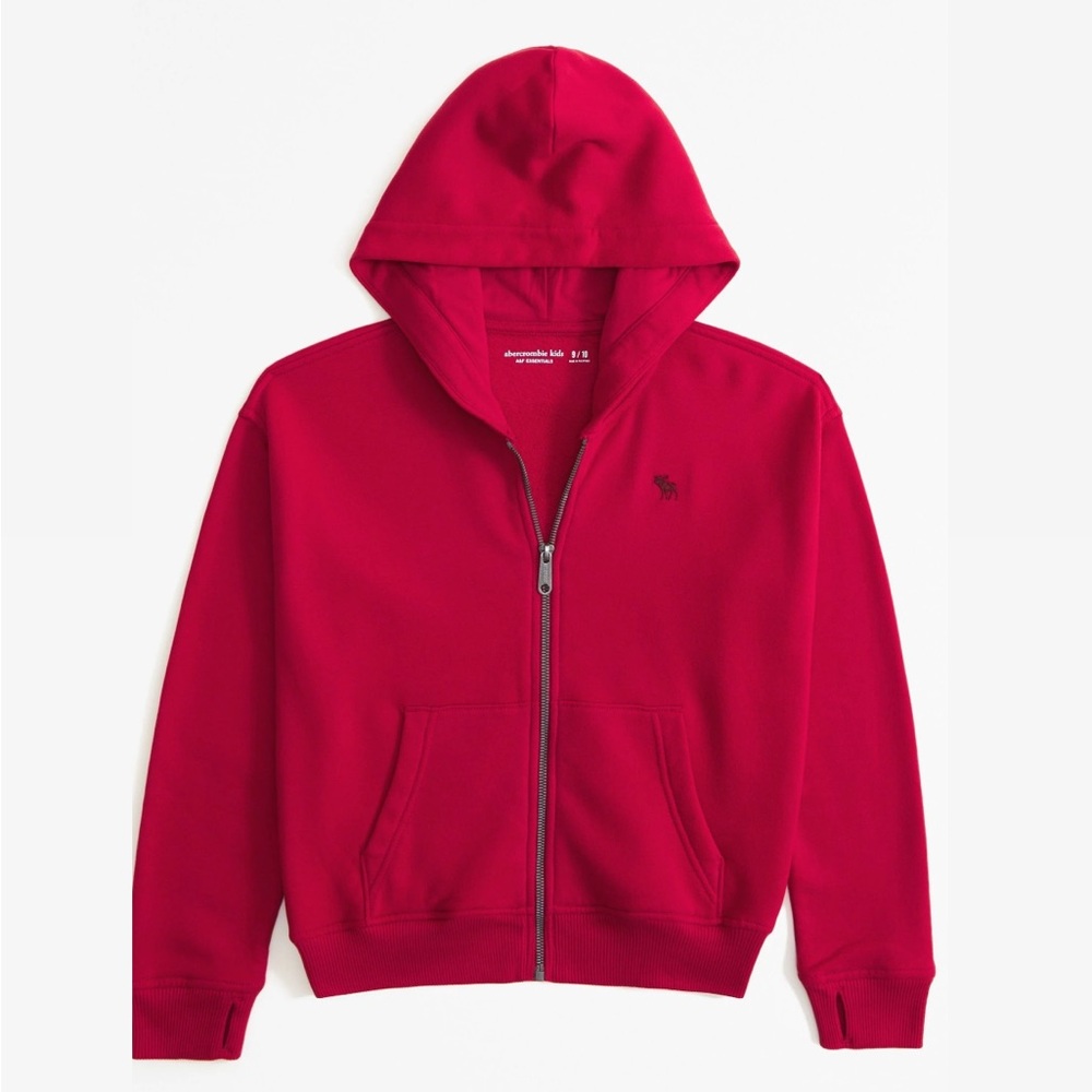 Abercrombie Kids | Red Essential Icon Fleece Lined Full-Zip Hoodie Sweatshirt